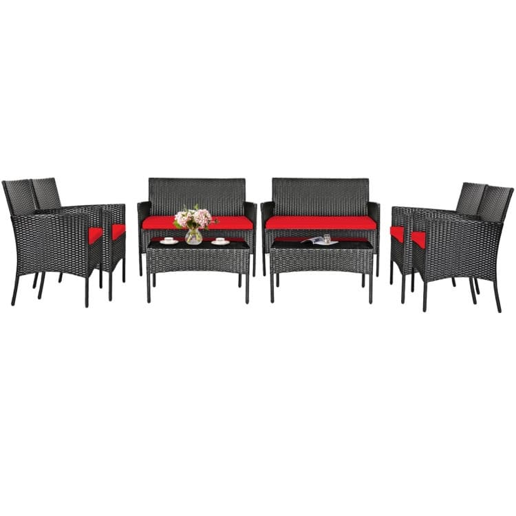 4 Pieces Patio Rattan Cushioned Sofa Set with Tempered Glass Coffee Table - 24" x 23.5" x 33" (L x W x H)