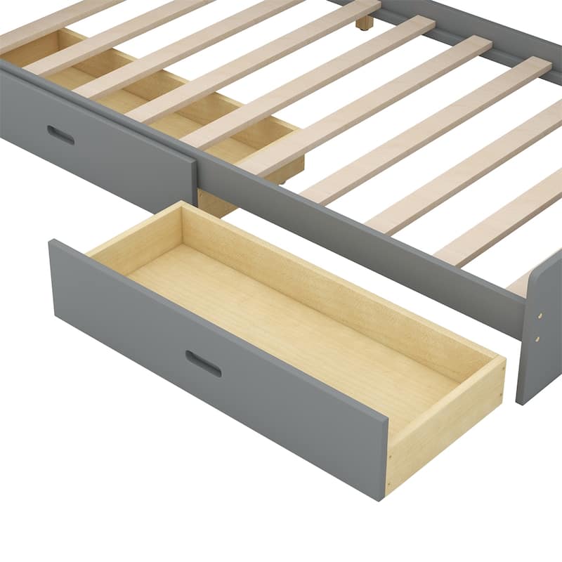 Wood Twin Size platform bed w/Storage Headboard,Shelves and 2 Drawers