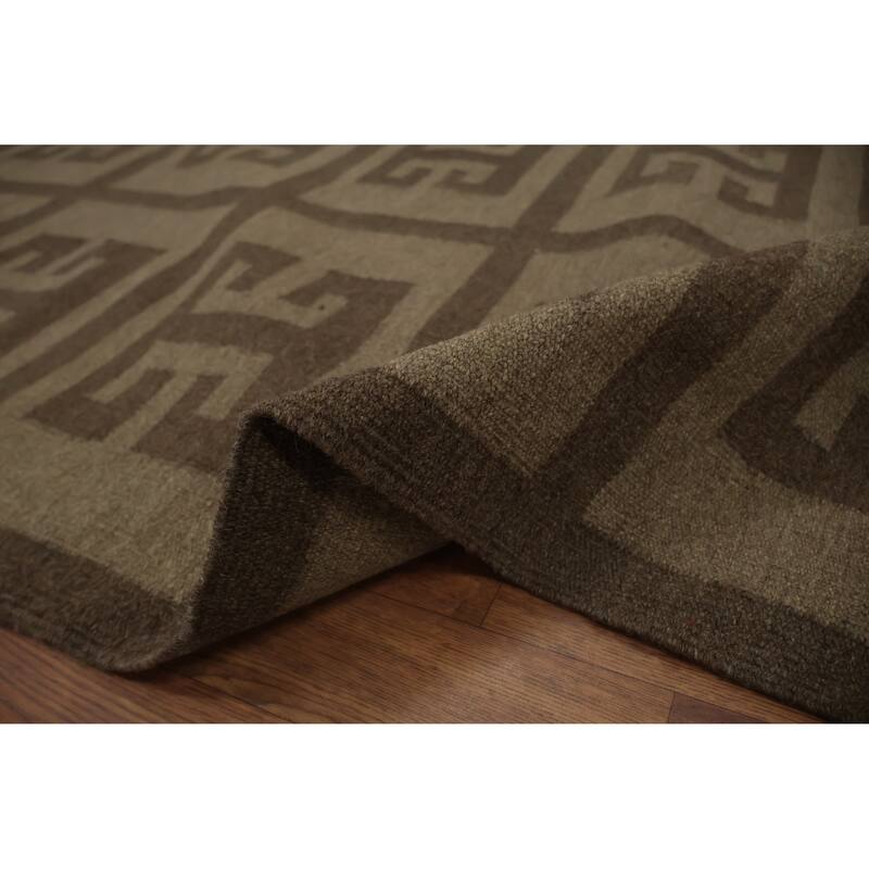 Hand Woven Oriental 100% Wool Carpet Southwestern Tribal Brown Kilim Area Rug - 12' 9'' X 9' 9''