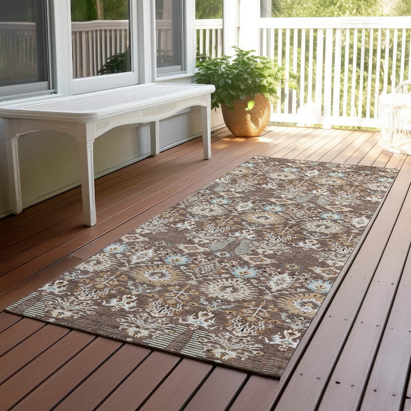 Machine Washable Indoor/ Outdoor Traditional Xander Chantille Rug - Brown - 2'3" x 7'6"