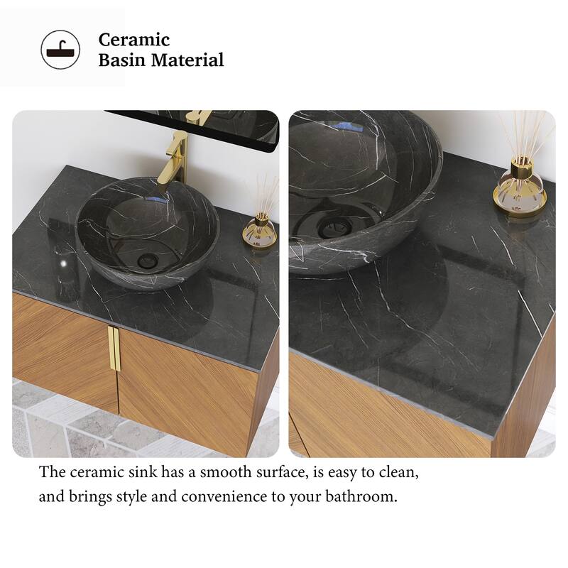 Wall-Mounted Bathroom Vanity with Round Ceramic Sink