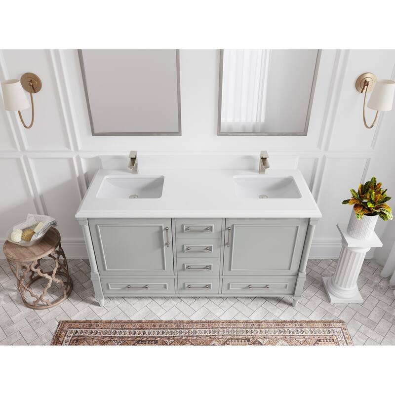Willow Collections 60 in. W x 22 in. D Aberdeen Double Sink Bathroom Vanity with Countertop - 1.5" White Quartz - Coventry Gray