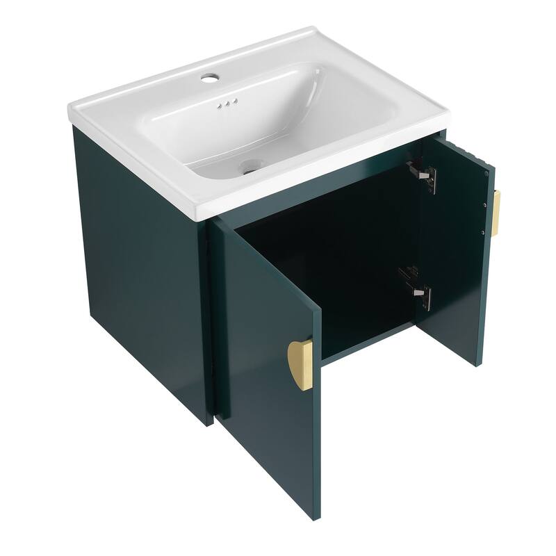 24 inch Wall Mounted Bathroom Vanity Set with Integrated Ceramic Sink