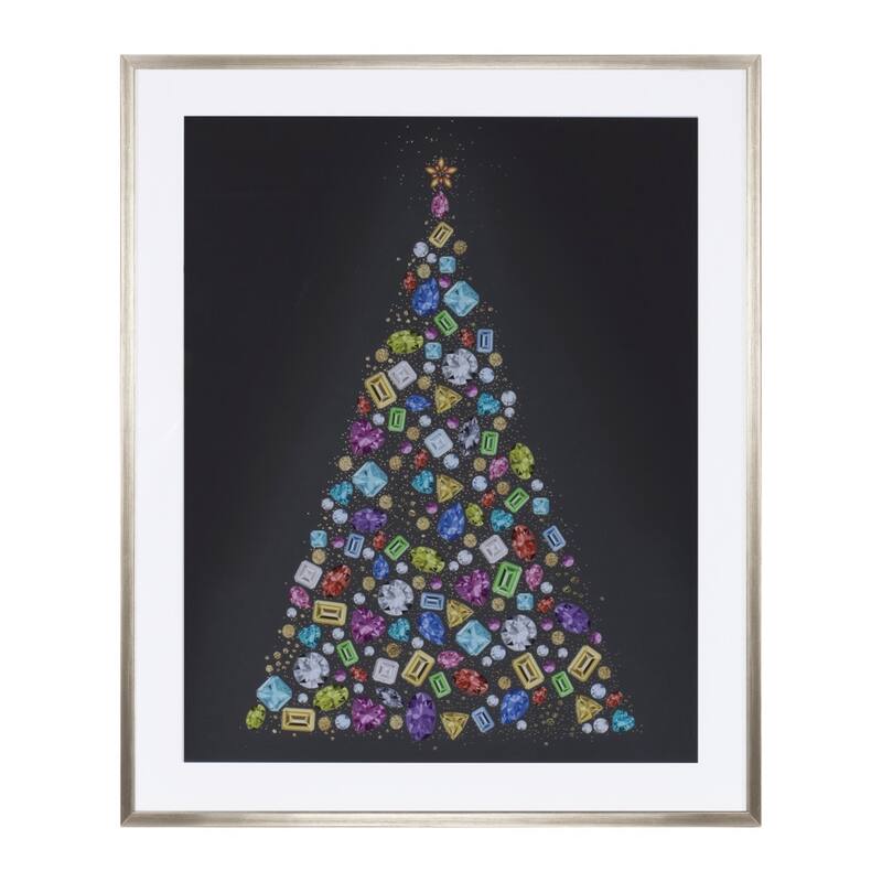 HomeRoots Bejeweled Christmas Tree Champagne Framed Wall Art