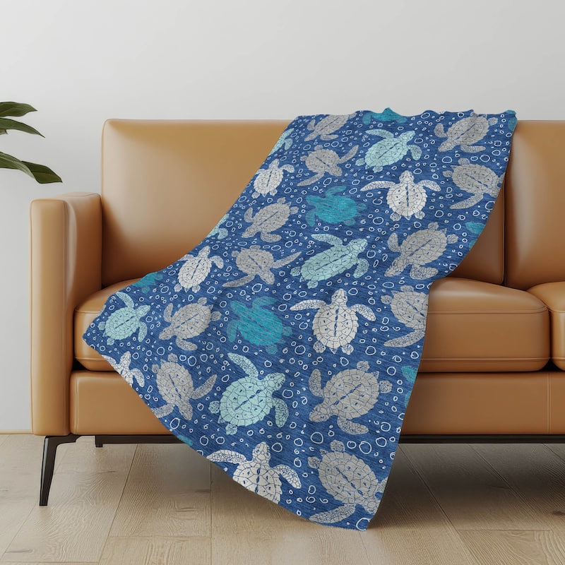 Premium Machine Washable ASB192 Turtle Sherpa Throw Blanket - Blue - 4'2" x 5'10"