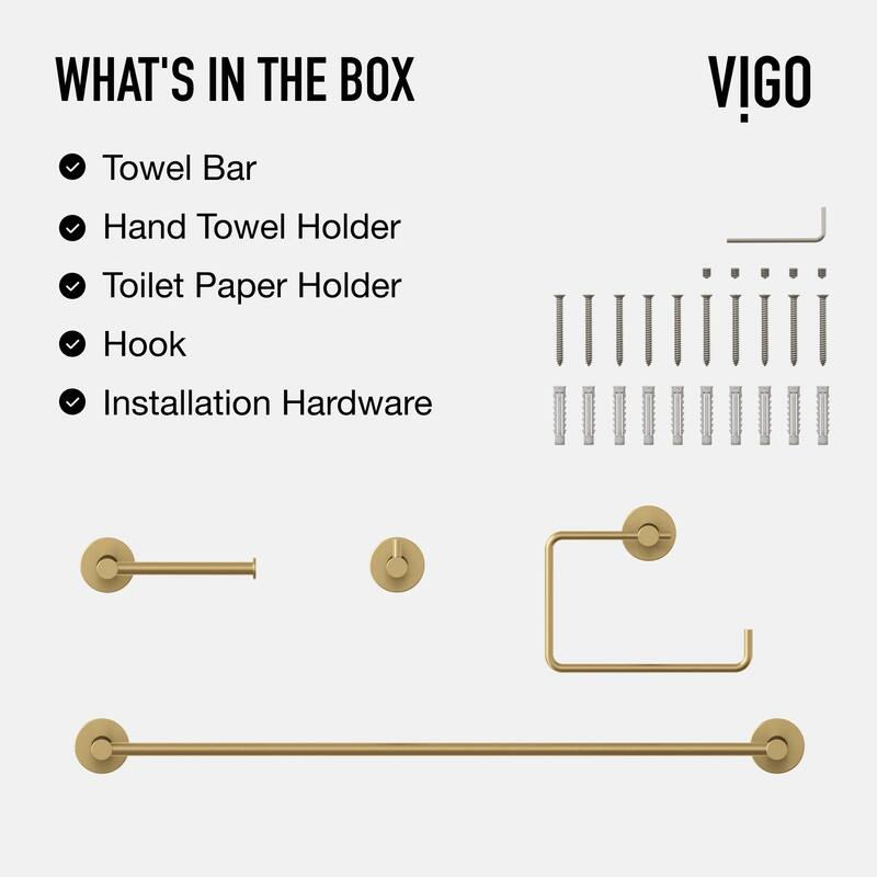 VIGO Cass 4-Piece Bathroom Hardware Accessory Set with 24 in. Towel Bar, Toilet Paper Holder, Hand Towel Holder, Hook