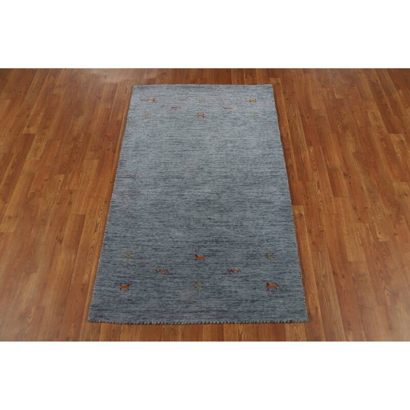 Tribal Blue Gabbeh Indian Rug Hand-Knotted Wool Carpet - 3'0" x 4'11"