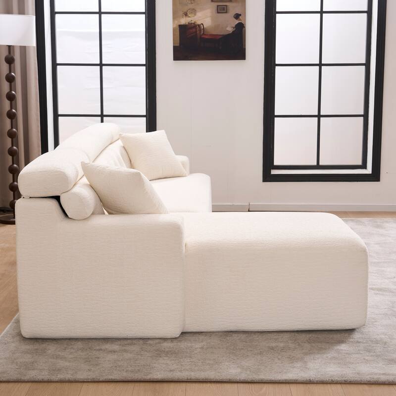 Full Compression Chenille Convertible L-Shape Chesterfield-Inspired Design Sofa Chaise