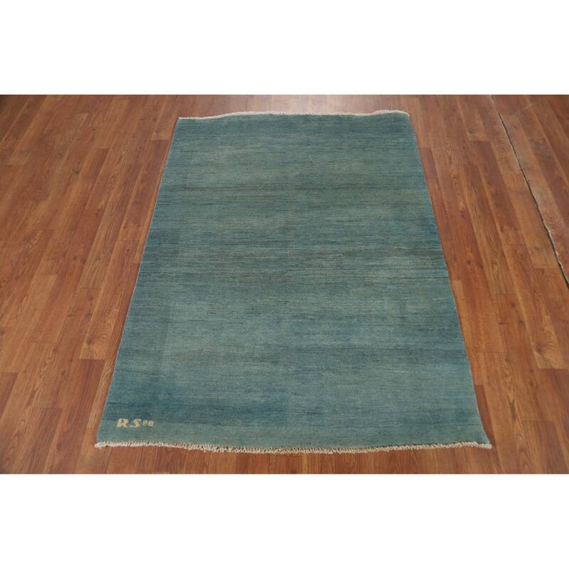 Light Blue Gabbeh Oriental Foyer Rug Hand-Knotted Wool Carpet - 3'4"x 4'7"