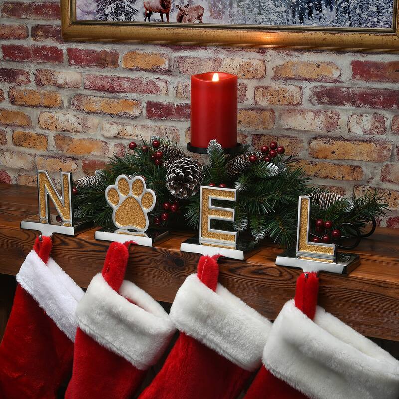 National Tree Company 5 in. Gold Sparkle NOEL Stocking Holders, 4-Pieces - 5 inc