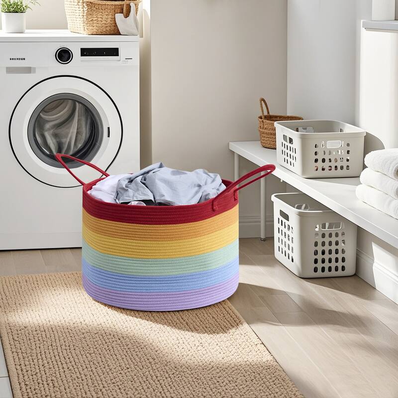 Javlergo Large Cotton Rope Basket with Handles Woven Baskets for Storage - 20.1" x 12.6" x 20.1" - 20" wide