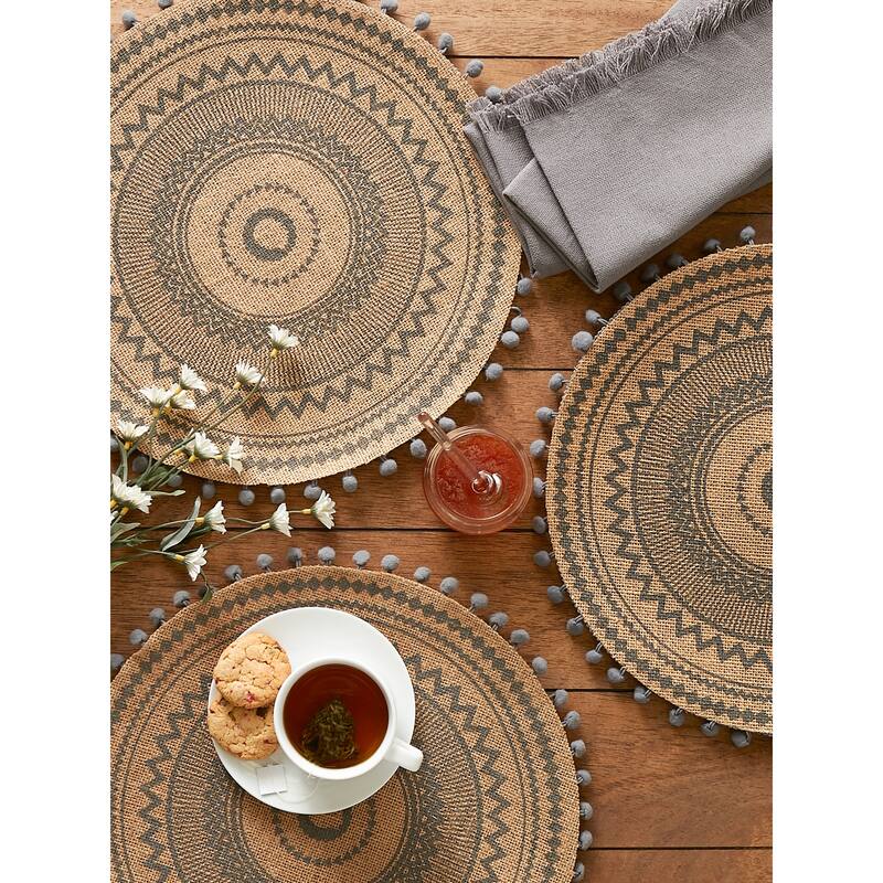 DII Block Print On Natural Round Jute Placemat (Set of 6)
