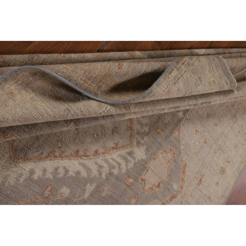 Vegetable Dye Oushak Turkish Rug Handmade Oriental Beige Wool Carpet - 5'11"x 8'8"