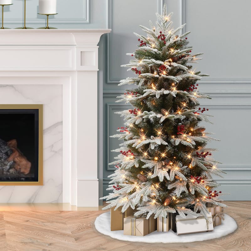 Puleo International 4.5 ft. Pre-lit Slim Flocked Halifax Fir Artificial Christmas Tree