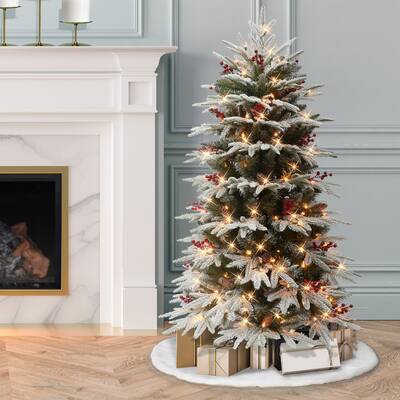 Puleo International 4.5 ft. Pre-lit Slim Flocked Halifax Fir Artificial Christmas Tree