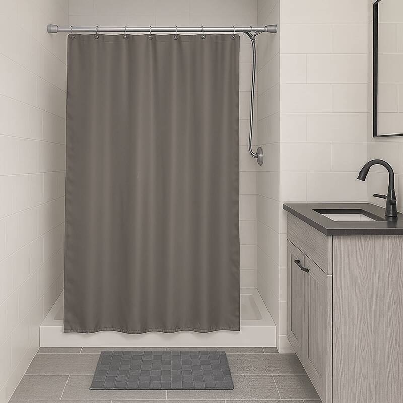 Stall Shower Curtain Half Size Polyester 8 Rings 72"L x 48"W - Gray
