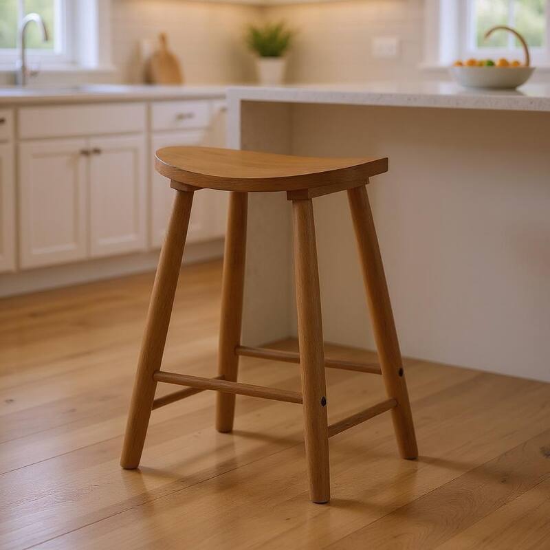 HomeRoots 25" Natural Solid Wood Backless Counter Height Bar Chair - Counter Height - Natural - Single