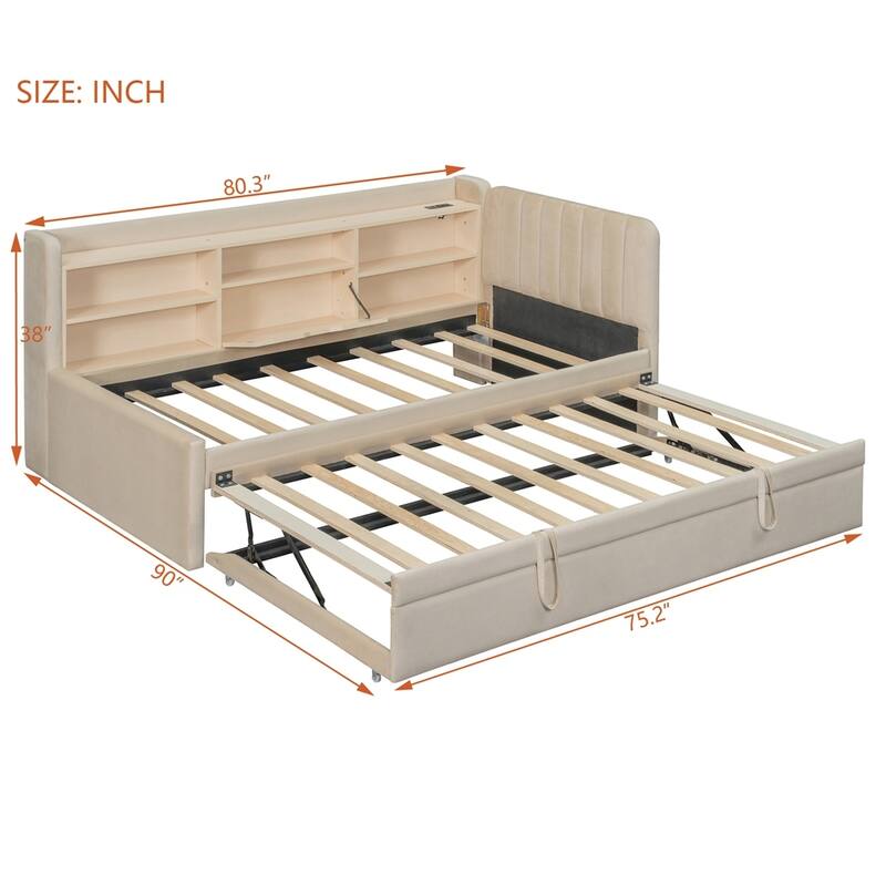 Twin Size Upholstered Daybed with Trundle