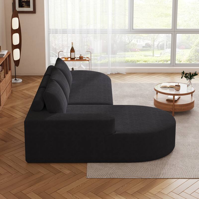 L Shaped Modular Curved Sectional Sofa, Chenille Upholstered 3 Seat Sofa, Corner Sofa with 3 Pillows for Living Room, Bedroom