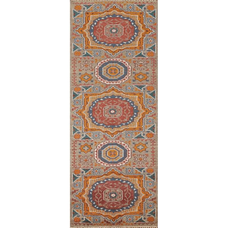 Geometric Kazak Runner Rug Handmade Wool Carpet - 2'6" x 8'2"