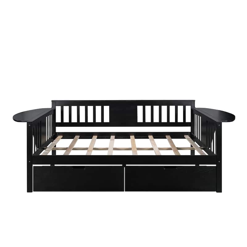 Full size Daybed with Two Drawers, Wood Slat Support, Espresso