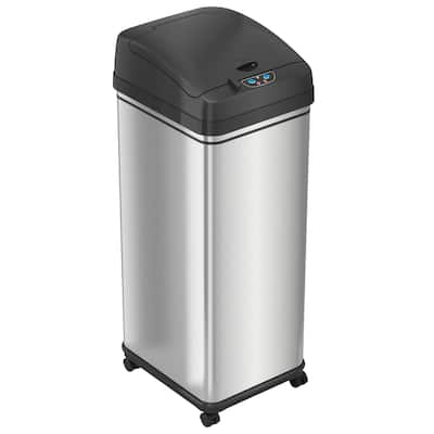 iTouchless 13 Gal Stainless Steel Rolling Touchless Sensor Trash Can