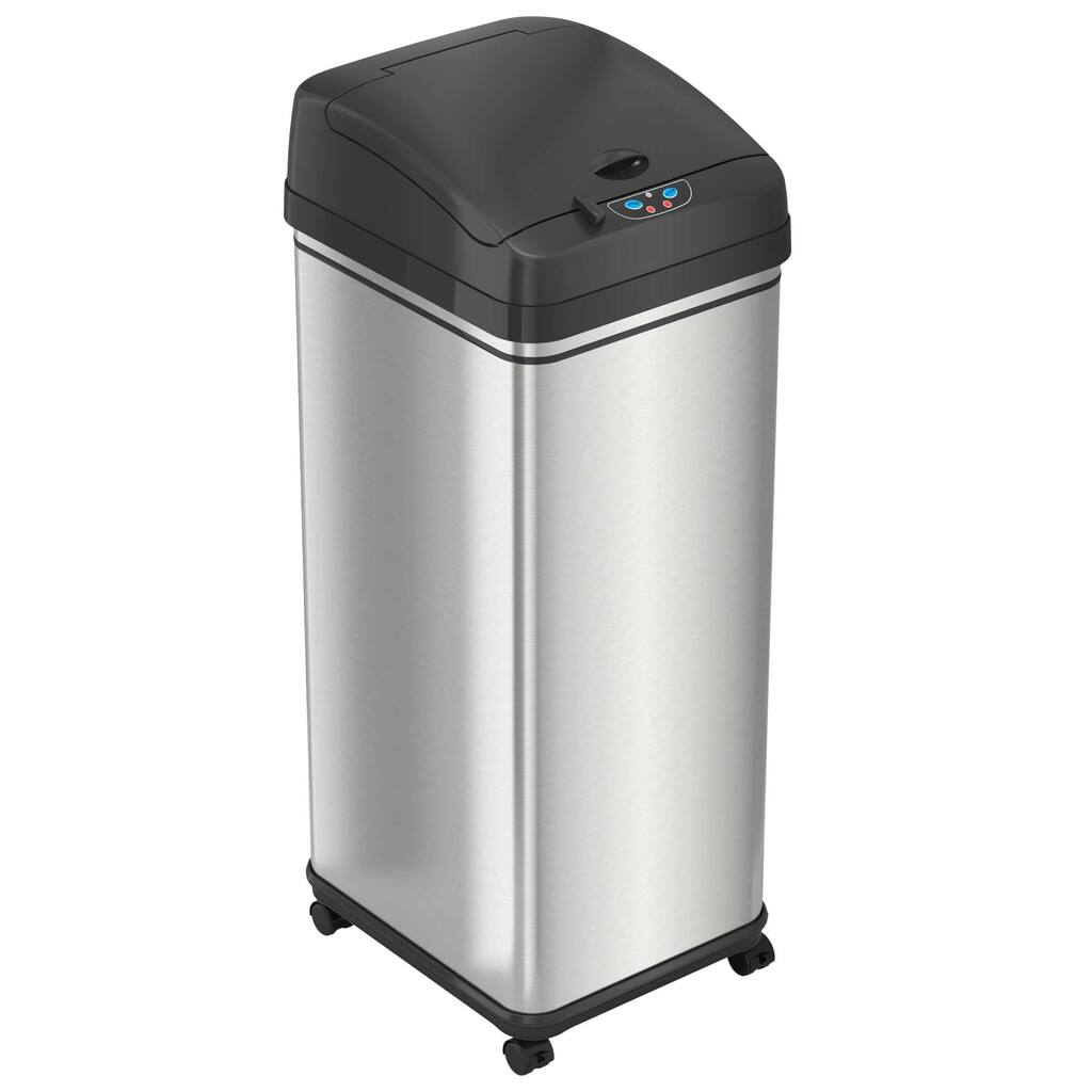 iTouchless 13 Gal Stainless Steel Rolling Touchless Sensor Trash Can