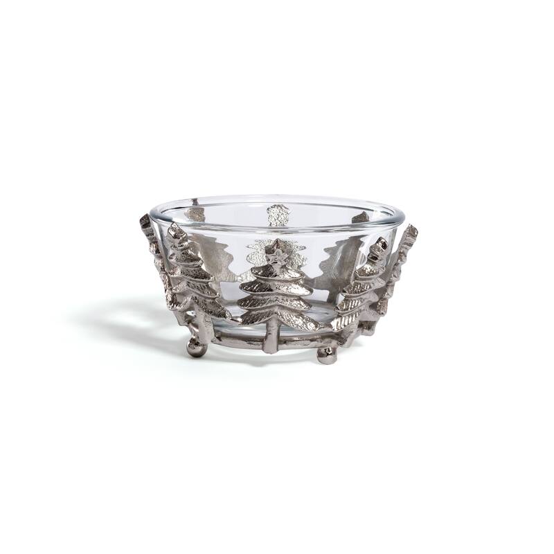 Foret d'Hiver Glass & Metal Bowl, Decorative & Serving - Silver