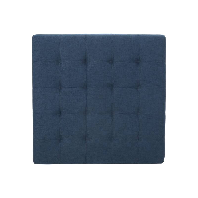 Cindy Ottoman, 31 Inch Square w Storage, Birch Wood, Blue Polyester