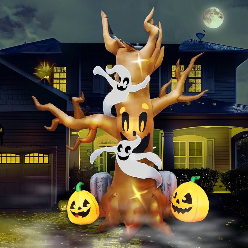 Joyfy 8 FT Inflatable Scary Tree With Ghost and Pumpkins