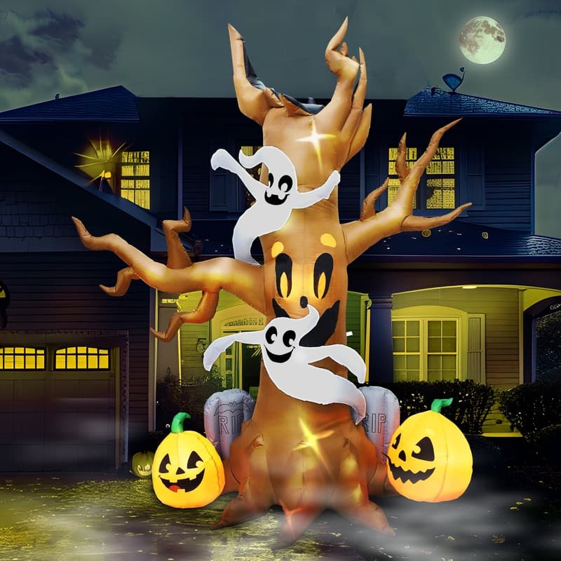 Joyfy 8 FT Inflatable Scary Tree With Ghost and Pumpkins