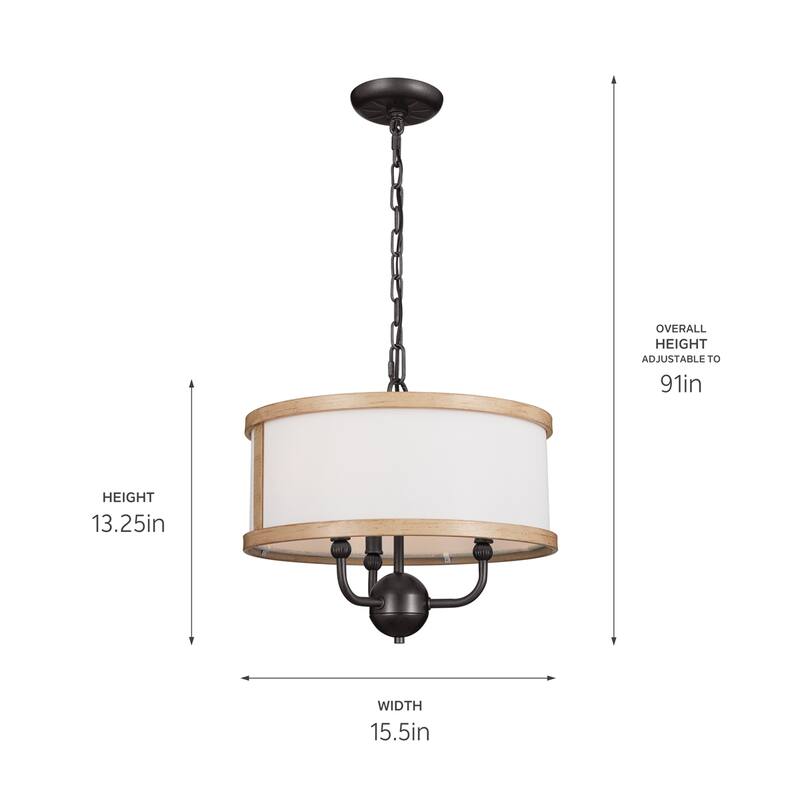 Kichler Lighting Heddle 15 inch 3-Light Chandelier Anvil Iron and Beech