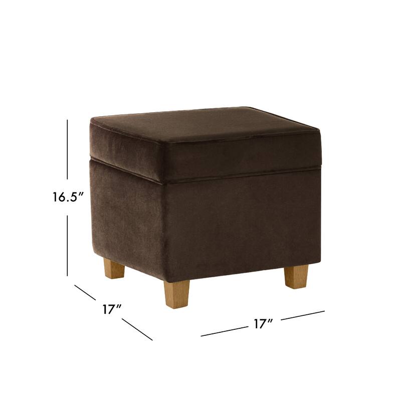 Pyp Square Storage Ottoman, 18 Inch Chocolate Brown Velvet, Honey Wood