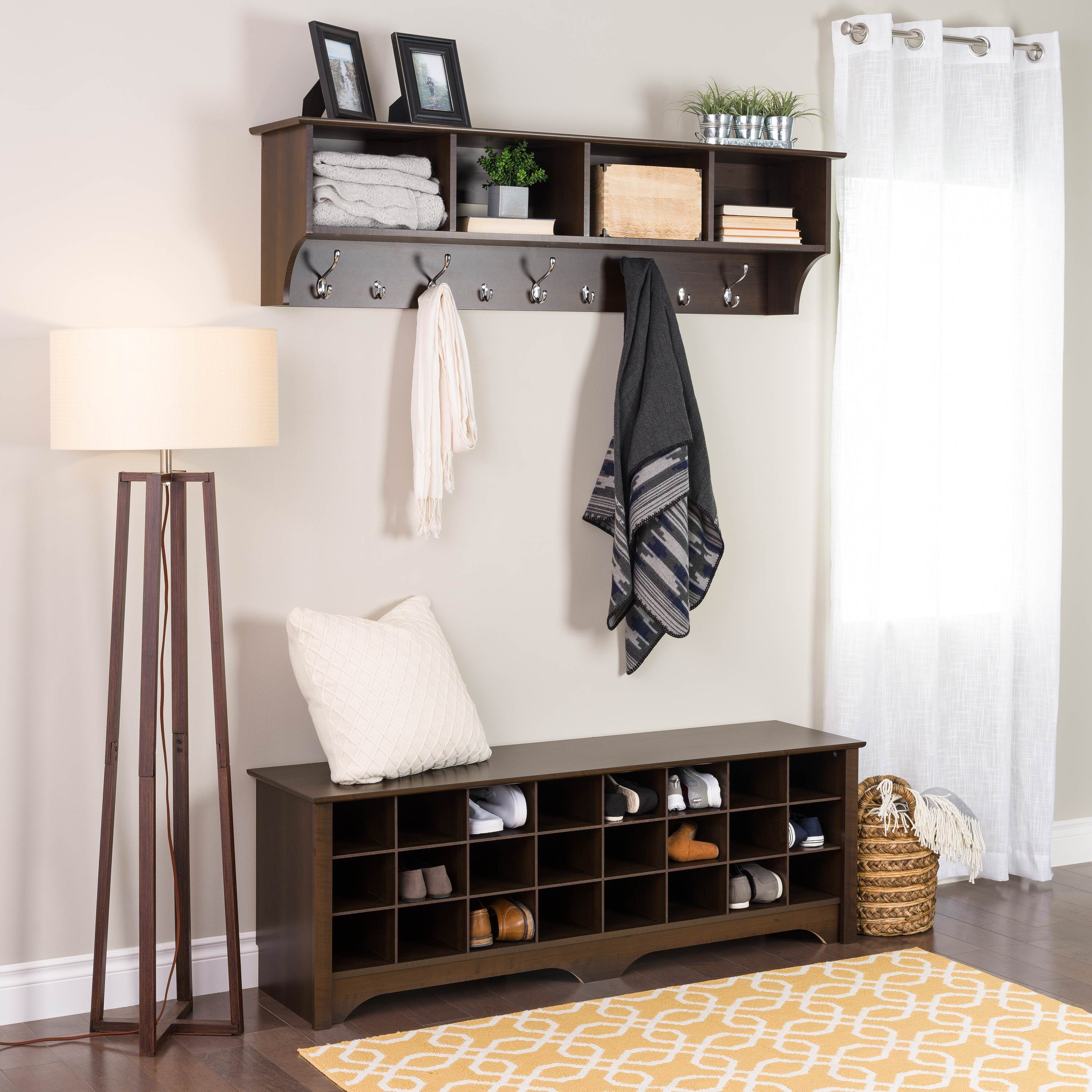 prepac entryway shoe storage cubby bench