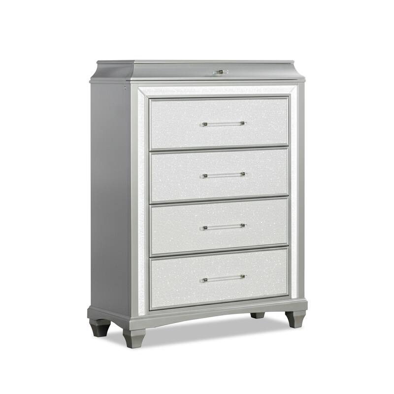 Furniture of America Gala Glam Silver 5-Drawer Chest with LED Lighting