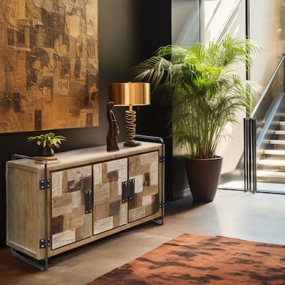 Chic Teak Recycled Teak Wood Mozaik Art Deco Storage Chest / TV Stand
