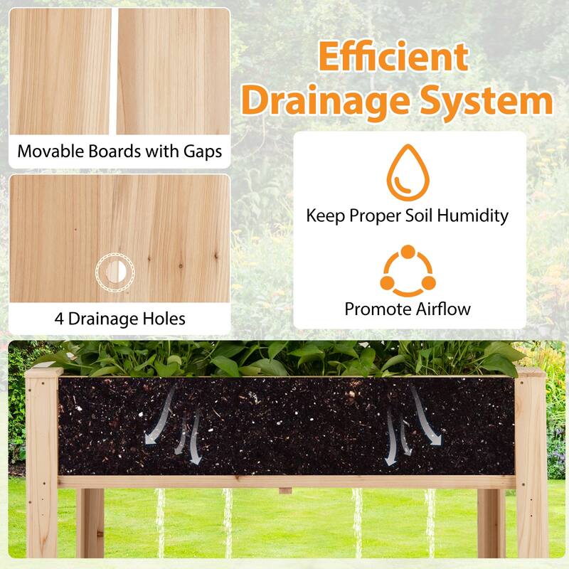 Gymax Raised Garden Bed w/ Trellis Wooden Elevated Planter Box w/ Legs