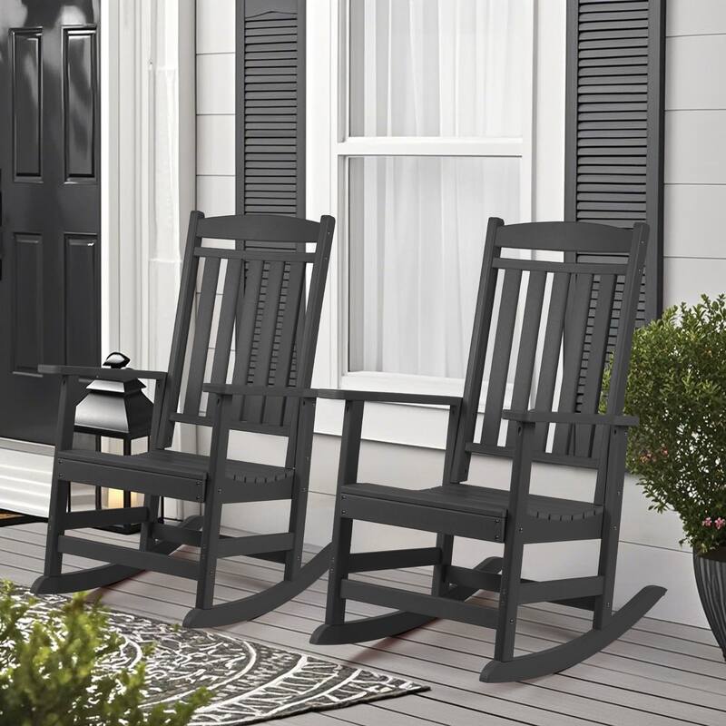 Vrakae All Weather Outdoor High Back Rocking Chair Set of 2