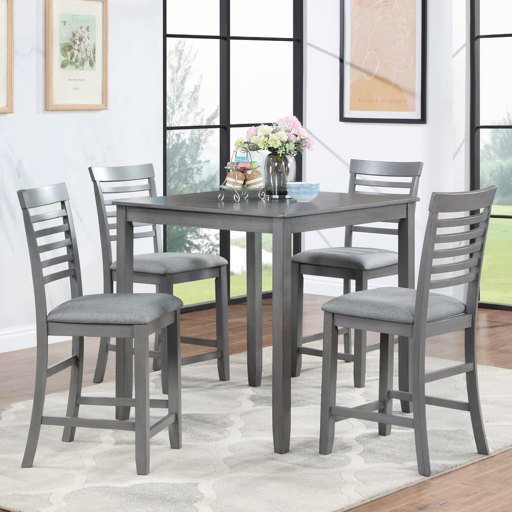 Modern 5-Piece Dining Set with Square Counter Height Table & 4 Ladder Back Chairs