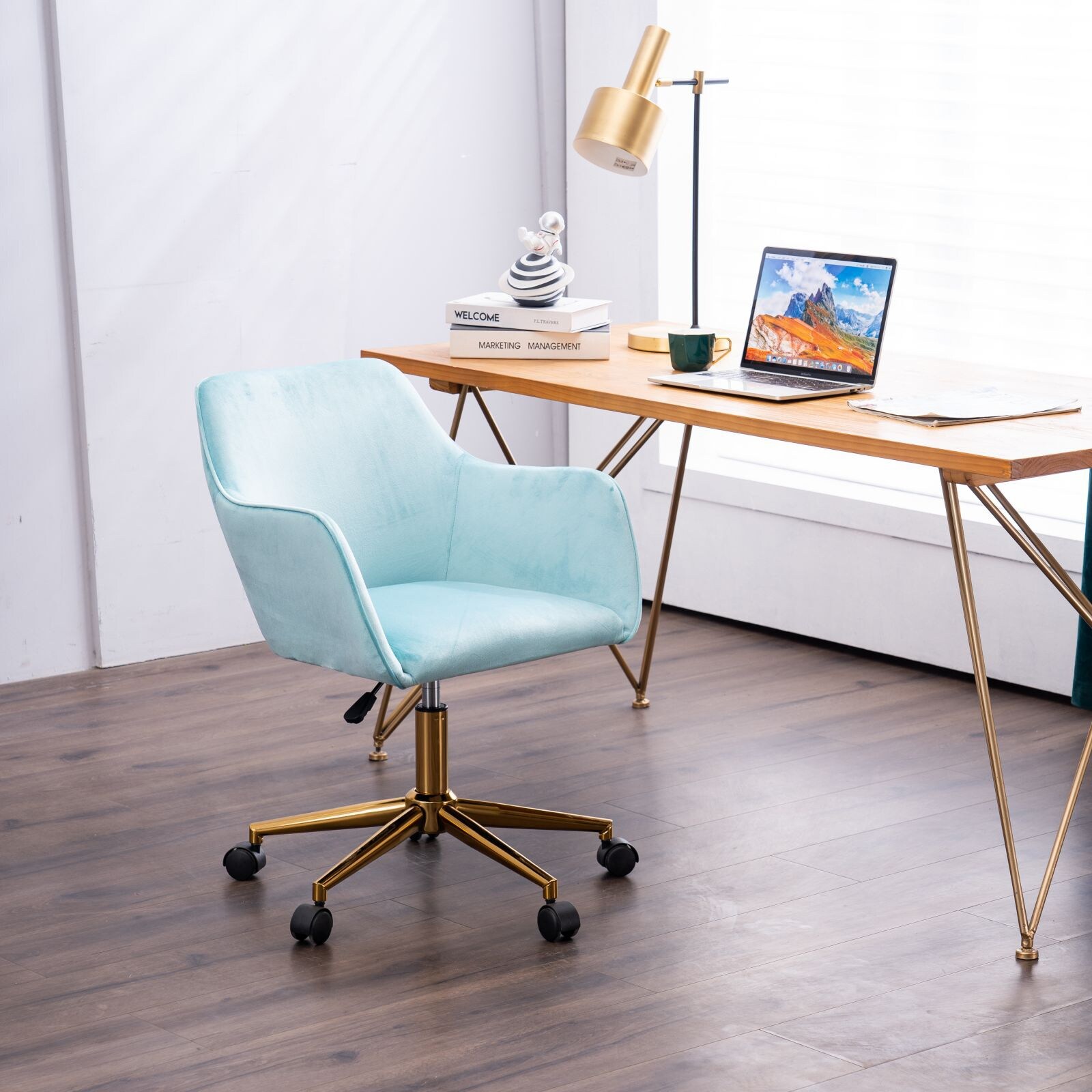 Light blue discount velvet office chair