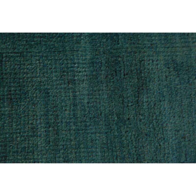 Blue & Green Gabbeh Modern Rug Hand-Knotted Striped Wool Carpet - 4'0" x 5'6"