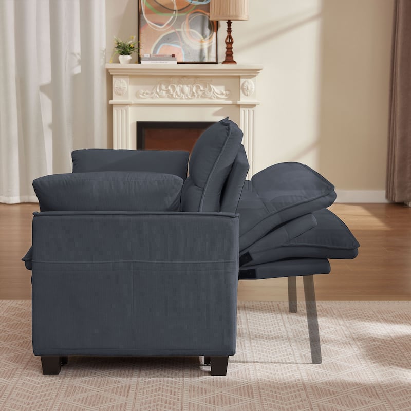 48.03" Pin Striped Fabric 3 in 1 Convertible 2 Seater Sleeper Sofa Bed