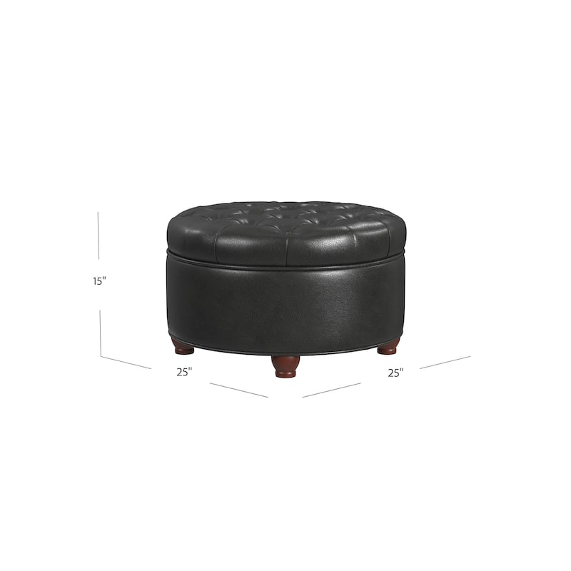 Copper Grove Lamentin Tufted Faux Leather Round Storage Ottoman