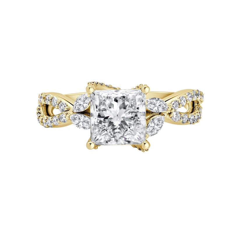 Auriya 14k Gold 5 3/4ctw Princess Lab grown Twisted-Vine Diamond Engagement Ring (E-F VS) - Yellow - 9