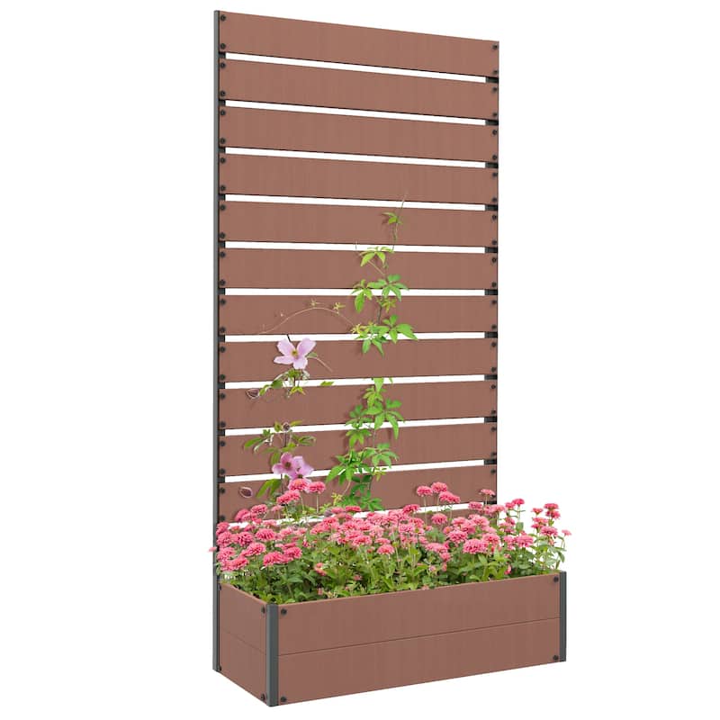 Outsunny Raised Garden Bed with Trellis for Climbing Plants, Planter Box with Self Draining Gap, Freestanding Trellis Planter