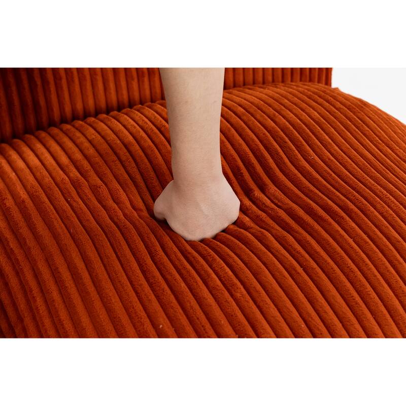 L Shaped Sectional Sofa Corduroy Upholstered Boneless Couches with Movable Footstool, With Three Pillows and Two Lumbar Pillows