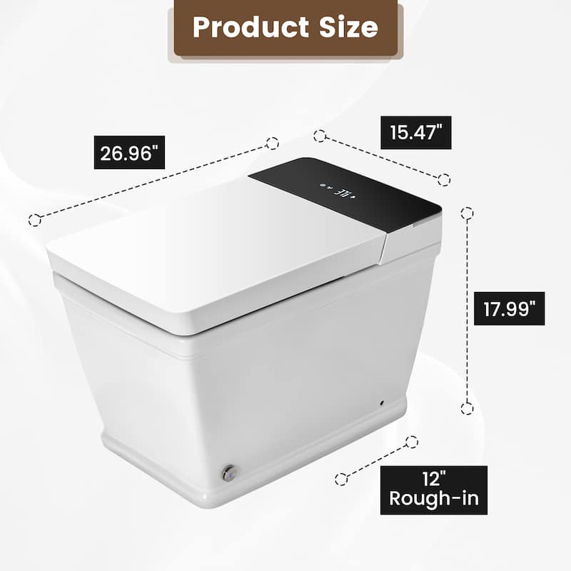 Wide Smart Bidet Toilet with UV Sterilization, Warm Dry, Warm Dryer, Night Light, Auto Flush, Heated Seat, Intelligent Display