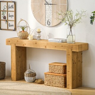 63" Solid Wood Console Table - Rustic Farmhouse Sofa Table for Entryway ...