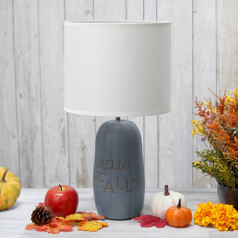 Pumpkin Base Hello Fall Table Lamp with White Drum Shade - 17.75" - Gray