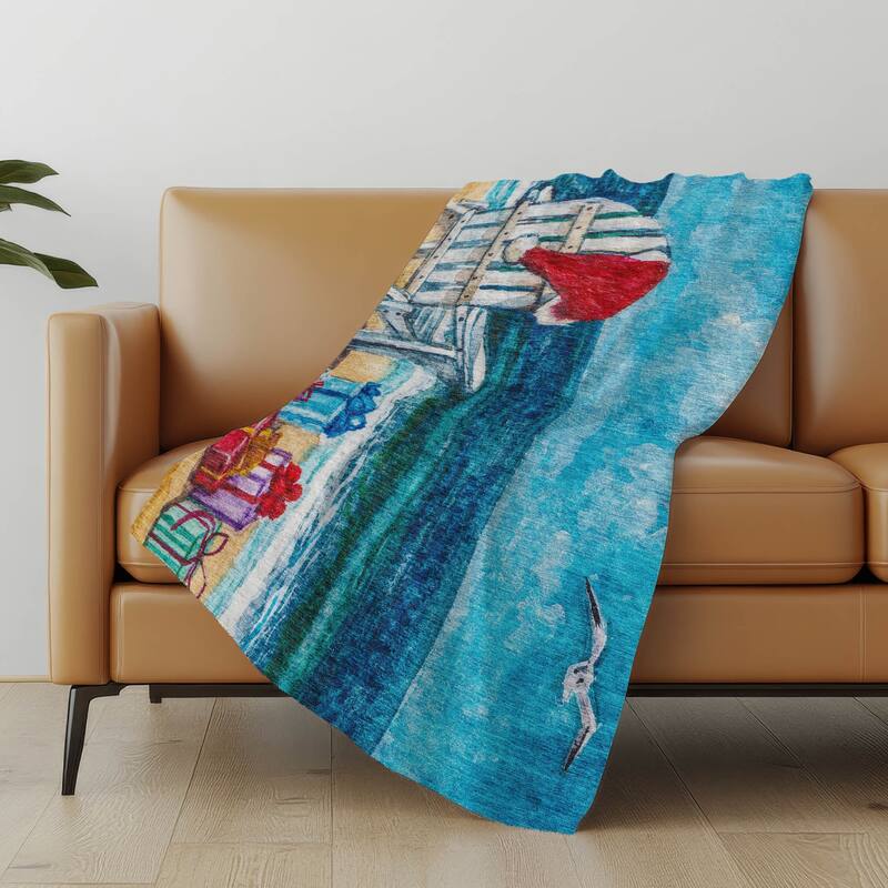 Premium Machine Washable ASB220 Christmas Beach Sherpa Throw Blanket - Blue - 4'2" x 5'10"
